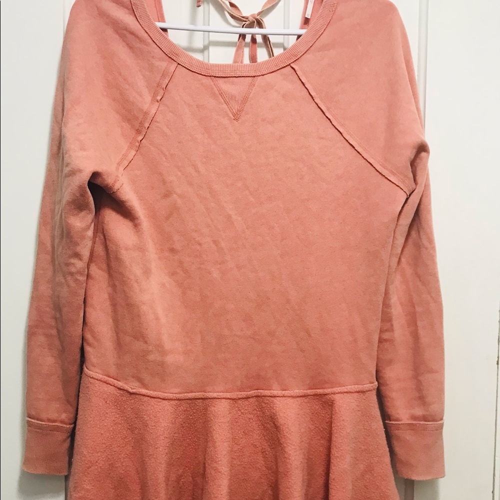 Free People Pink Peplum Sweatshirt Mini Dress with Pockets - Picture 7 of 11